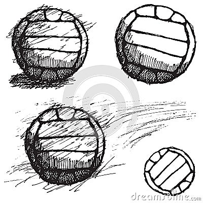Volleyball ball sketch set isolated on white background Vector Illustration