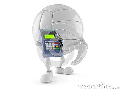 Volleyball character holding credit card reader Stock Photo