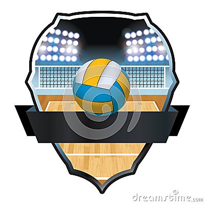 Volleyball and Court Badge Illustration Cartoon Illustration