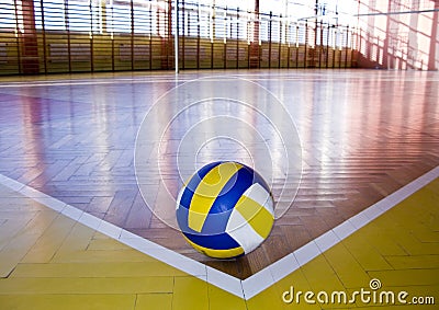 Volleyball in school gym indoor. Stock Photo