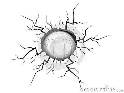 Volleyball inside cracked hole Cartoon Illustration