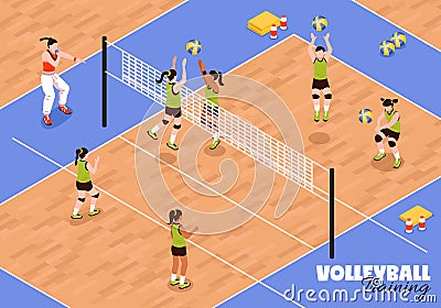 Volleyball Kids Team Background Vector Illustration
