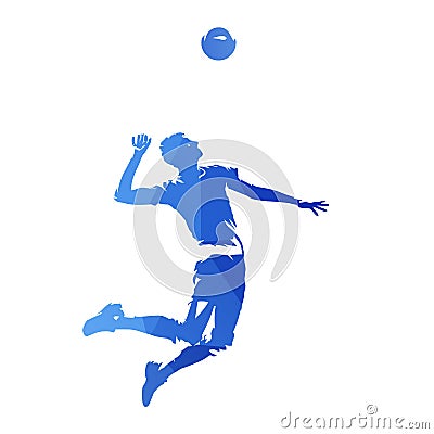 Volleyball player serving ball, abstract blue geometric vector s Vector Illustration