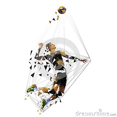 Volleyball player serving ball, low poly Vector Illustration