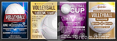 Volleyball Poster Set Vector. Design For Cafe, Pub, Sport Bar Promotion. Volleyball Ball. Vertical Modern Tournament Vector Illustration