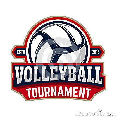 volleyball tournament. Emblem template with volleyball ball. Design element for logo, label, sign. Vector Illustration