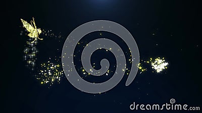 Volo dorato dell'insetto della farfalla dei gioielli della scintilla di animazione con il modello di stelle brillante nel fondo d illustrazione di stock Volo dorato dell'insetto della farfalla dei gioielli della scintilla di animazione con il modello di stelle brillante nel fondo d illustrazione di stock