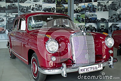 Vologda. Russia-July 2020:: red Mercedes model is presented at a unique exhibition of retro cars in Vologda, Russia Editorial Stock Photo