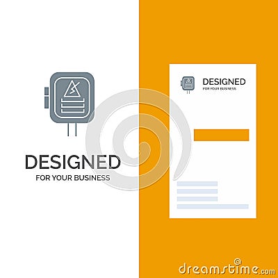 Voltage, Energy, Power, Transformer Grey Logo Design and Business Card Template Vector Illustration