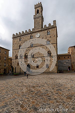 Volterra town central square, Tuscany, Italy, Europe Editorial Stock Photo