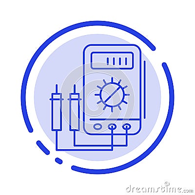 Voltmeter, Ampere, Watt, Digital, Tester Blue Dotted Line Line Icon Vector Illustration