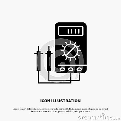 Voltmeter, Ampere, Watt, Digital, Tester solid Glyph Icon vector Vector Illustration