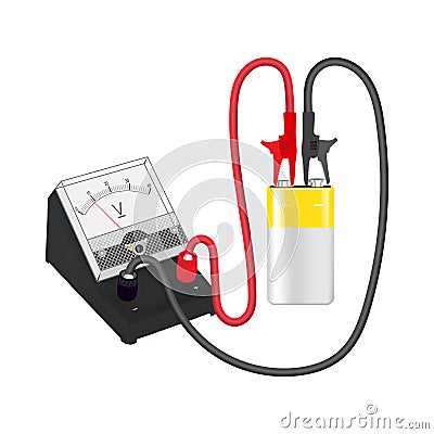 Battery 9V testing with multimeter, voltmeter icon, color isolated on white background, Vector Illustration