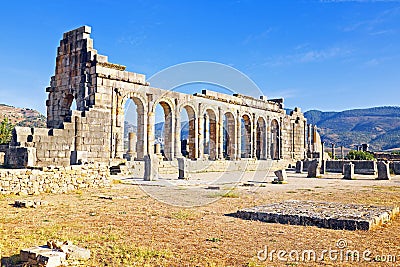 Volubilis - Roman basilica ruins in Morocco, North Africa Stock Photo