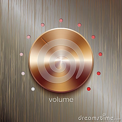 Volume button with bronze or gold texture and scale on bronze polished texture background Vector Illustration