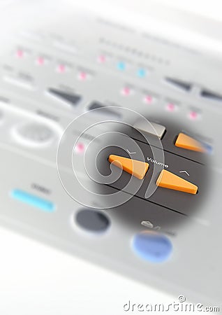 Volume buttons highlighted on a control panel Stock Photo