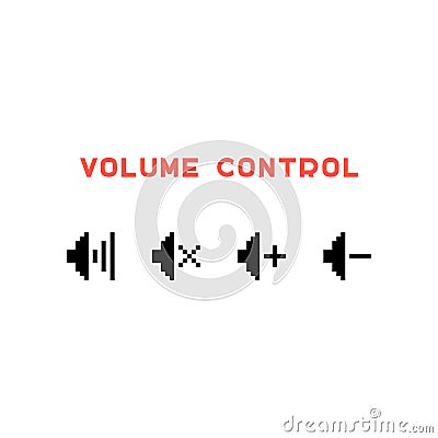 Volume control set in pixel art Vector Illustration