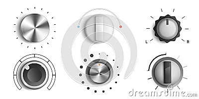 Volume knobs, round adjustment dial elements set Vector Illustration