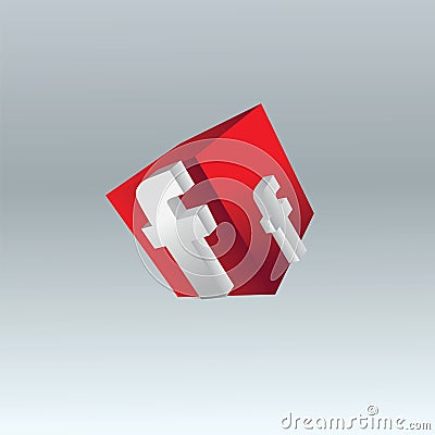 The volume letter f, 3d, the vector illustration, red Vector Illustration