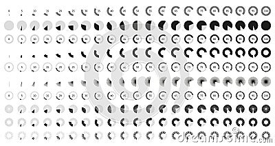 Volume level knob animation. Circle control bar, animated round loader and rotary knobs vector icon set Vector Illustration