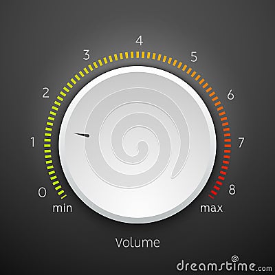 Volume music control knob icon panel. Audio knob element interface Vector Illustration