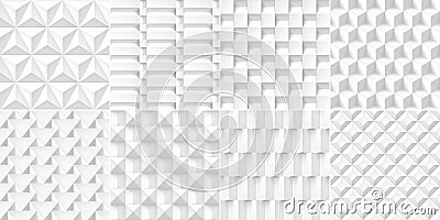 8 Volume realistic cubes textures set, white geometric patterns, vector design light backgrounds for you projects Vector Illustration