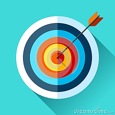 Volume Target icon in flat style on color background. Arrow in the center aim. Vector design element for you business projects Vector Illustration