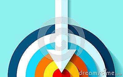 Volume Target icon in flat style on color background. White Arrow in the center aim. Vector design element for you business projec Vector Illustration