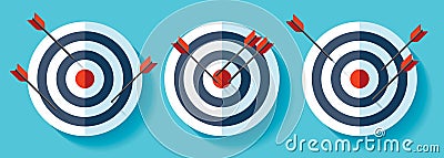 Volume Target icons set in flat style on color background. Arrow in the center aim. Vector design element for you business project Vector Illustration