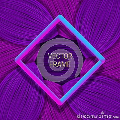 Volumetric colored frame on saturated background in purple shades. Trendy packaging design or cover template Vector Illustration