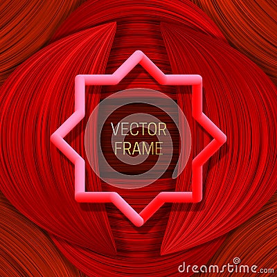 Volumetric colored frame on saturated background in red shades. Trendy packaging design or cover template Vector Illustration