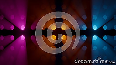 Volumetric colorful light rays in smoke background. Stock Photo