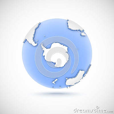 Volumetric globe in white and blue colors. 3d vector illustration Antarctica Cartoon Illustration