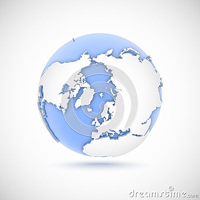 Volumetric globe in white and blue colors. 3d vector illustration North Pole Cartoon Illustration