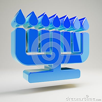 Volumetric glossy blue Menorah icon isolated on white background Stock Photo