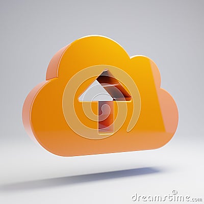 Volumetric glossy hot orange Cloud Upload icon isolated on white background Stock Photo