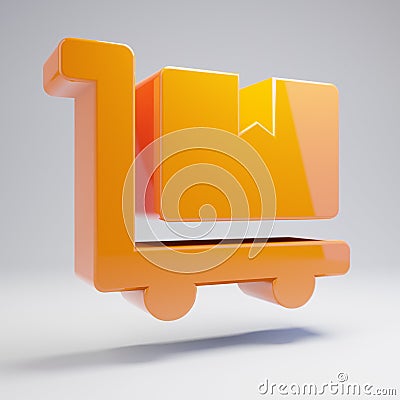 Volumetric glossy hot orange Dolly Flatbed icon isolated on white background Stock Photo