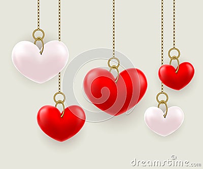 Volumetric hearts hung on a chain Vector Illustration