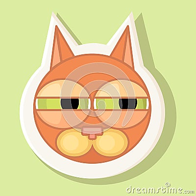 Volumetric sticker with the depicted cat. Emotion of suspicion. Stock Photo