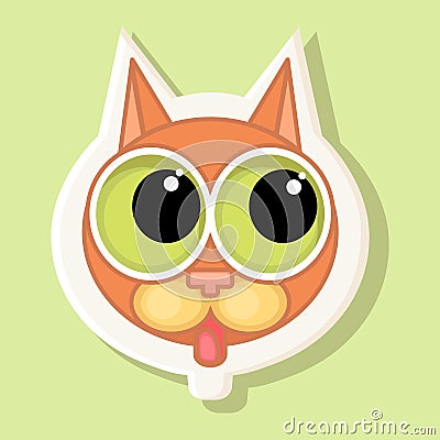Volumetric sticker with the depicted cat, shows a tongue. Stock Photo