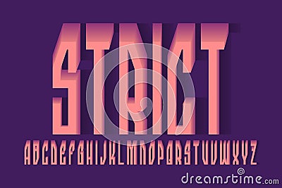 Volumetric strict alphabet of coral pink letters. 3d display font. Isolated english alphabet Vector Illustration