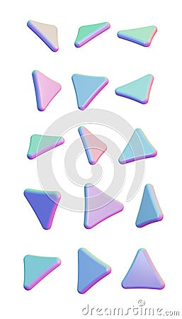 Volumetric triangles of multi-colored color isolated on a white background. Geometric 3d elements for web, decor Stock Photo