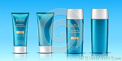 Realistic 3d tubes with sunscreen cream Vector Illustration