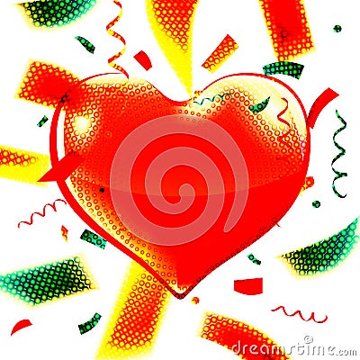 A voluminous heart surrounded by confetti Vector Illustration