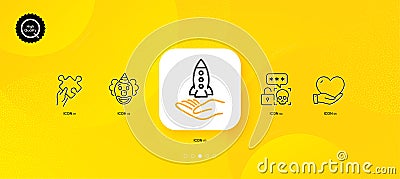 Volunteer, Cyber attack and Puzzle minimal line icons. For web application, printing. Vector Vector Illustration