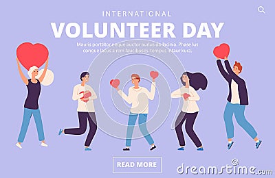 Volunteer day concept. Charity, volunteering vector landing page template Vector Illustration