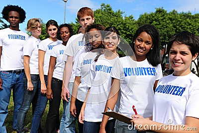 Volunteer group register for event Stock Photo