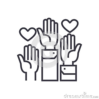 Volunteer hands linear icon, sign, symbol, vector on isolated background Vector Illustration