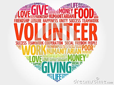 Volunteer heart word cloud collage Stock Photo