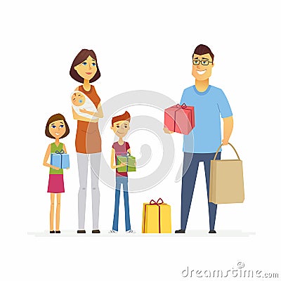 Volunteer help mother with children - cartoon people characters isolated illustration Vector Illustration